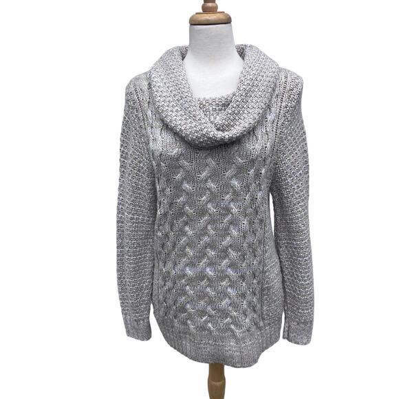 Cabelas Cable Knit Sweater Sz M Cream Cowl Neck Chunky Cozy Fisherman Career - Picture 1 of 13